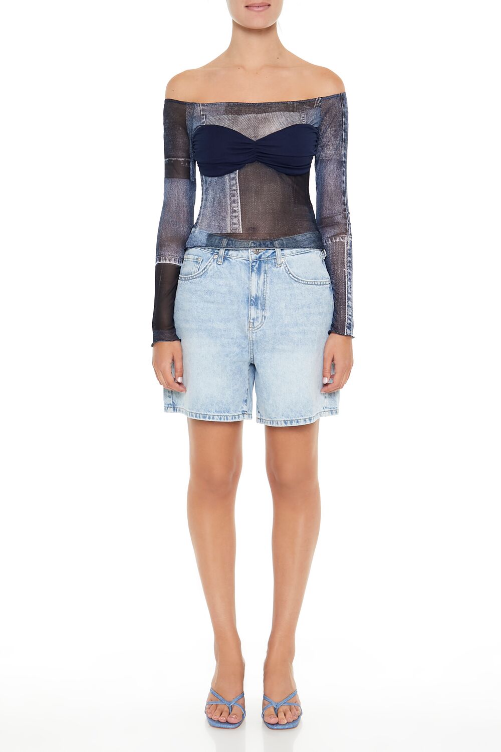 Denim Print Off-the-Shoulder Top | Forever 21 Women