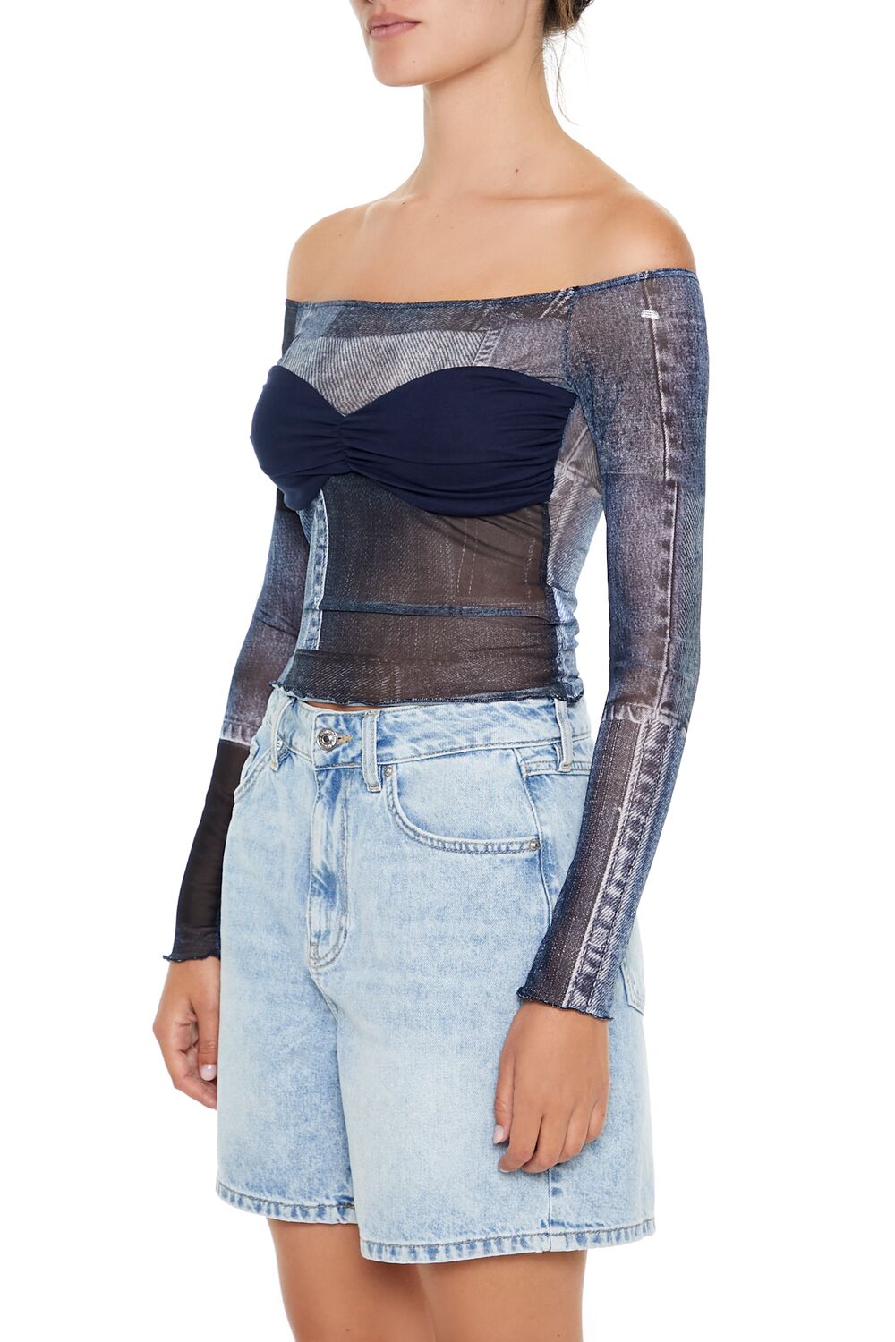 Denim Print Off-the-Shoulder Top | Forever 21 Women