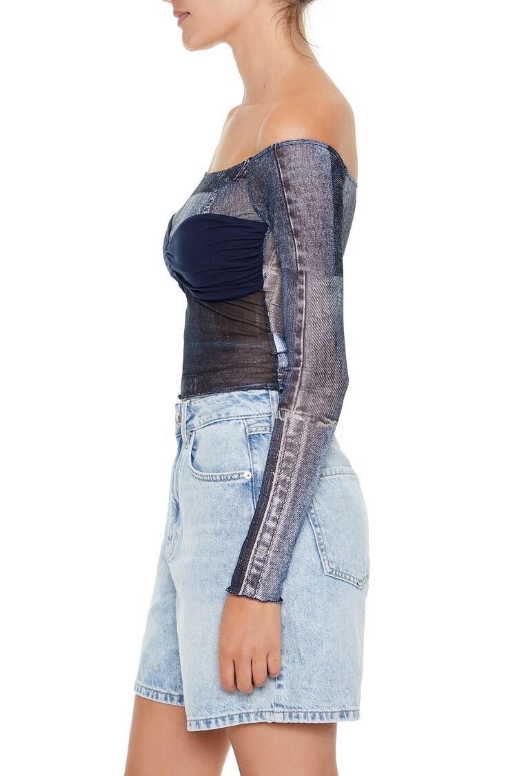 Denim Print Off-the-Shoulder Top | Forever 21 Women