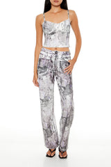 Abstract Print Denim Cropped Cami | Forever 21 Women