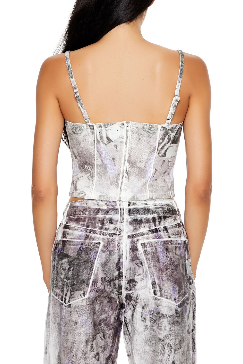 Abstract Print Denim Cropped Cami | Forever 21 Women
