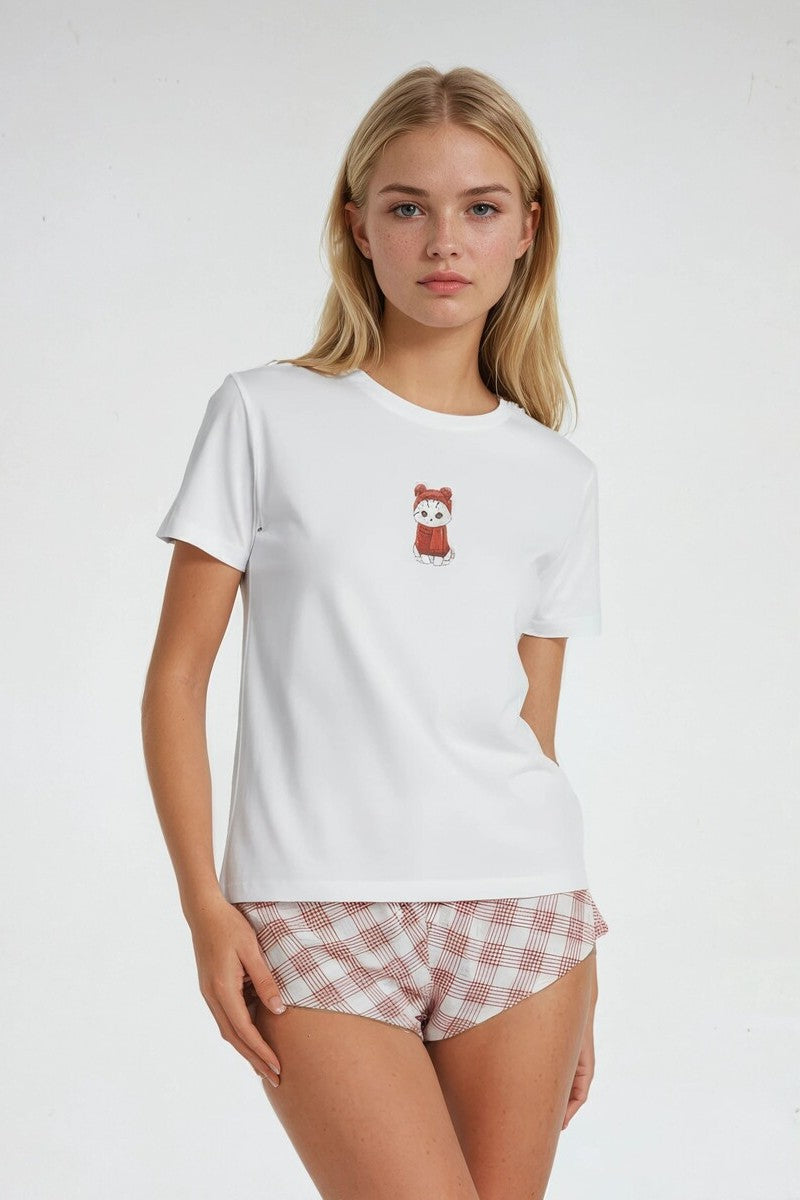 Cat Graphic Tee & Plaid Shorts Pajama Set | Forever 21 Women