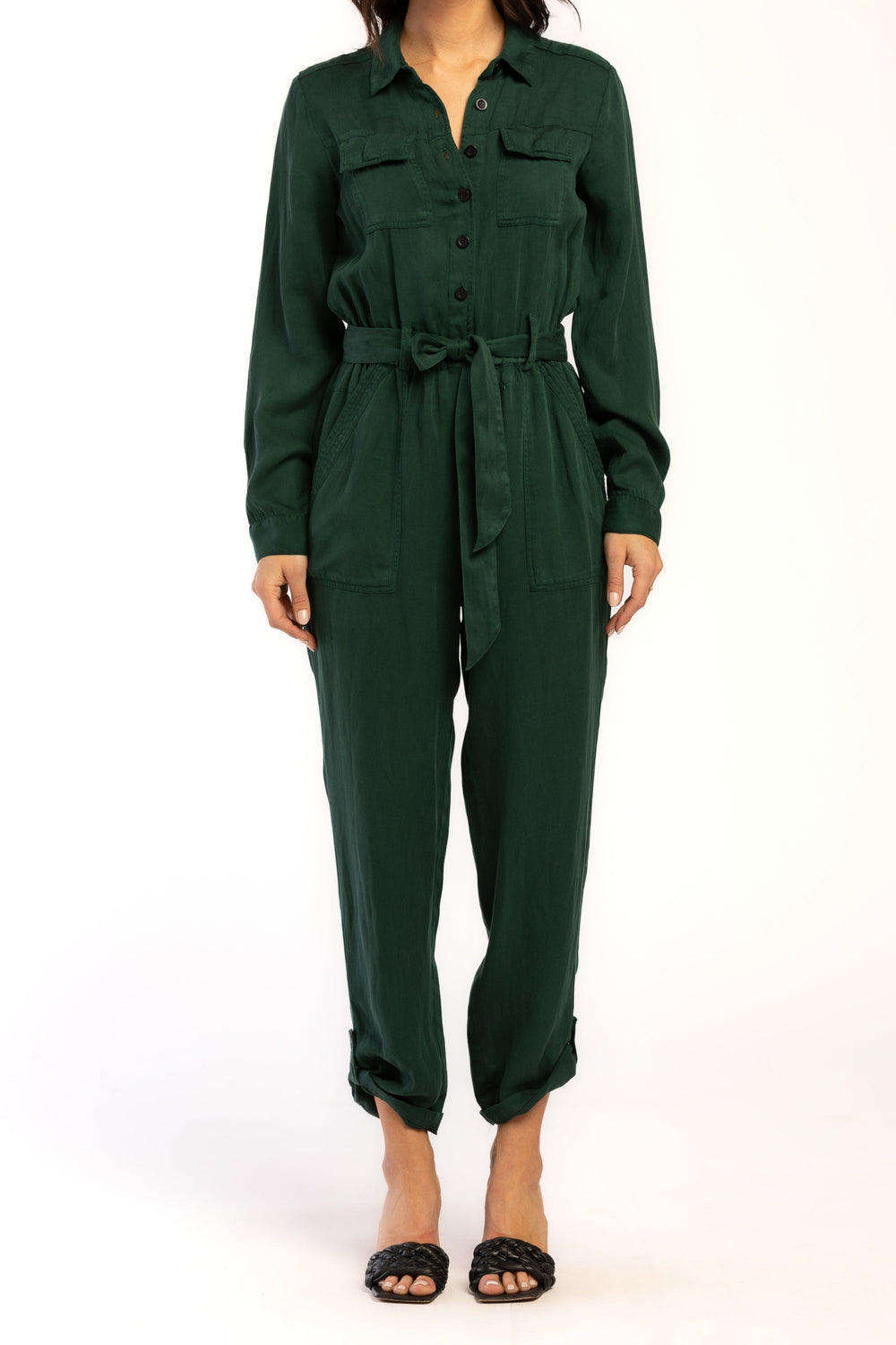 Frenzia Long Sleeve Utility Style Jumpsuit Button Down Tab Cuff Hem Se | Forever 21 Women