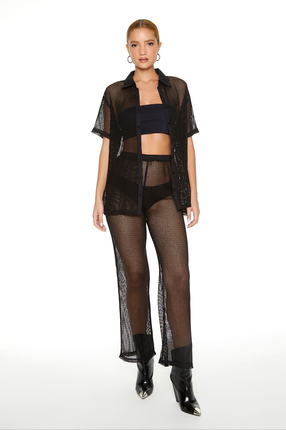 Sheer Crochet Shirt & Pants Set | Forever 21 Women