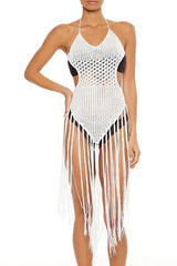 Crochet Tie-Back Fringe Swim Cover-Up Midi Dress | Forever 21 Women