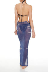 Printed Denim Cutout Maxi Swim Cover-Up Skirt | Forever 21 Women