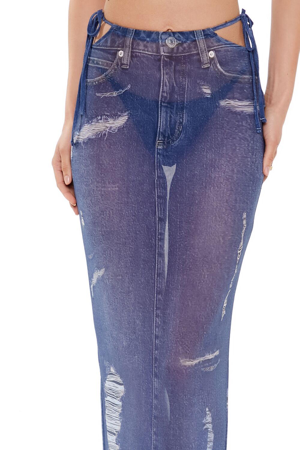 Printed Denim Cutout Maxi Swim Cover-Up Skirt | Forever 21 Women