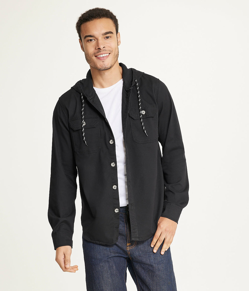 Men's Long Sleeve Hooded Shirt Jacket: Stretch Twill | Forever 21 Men