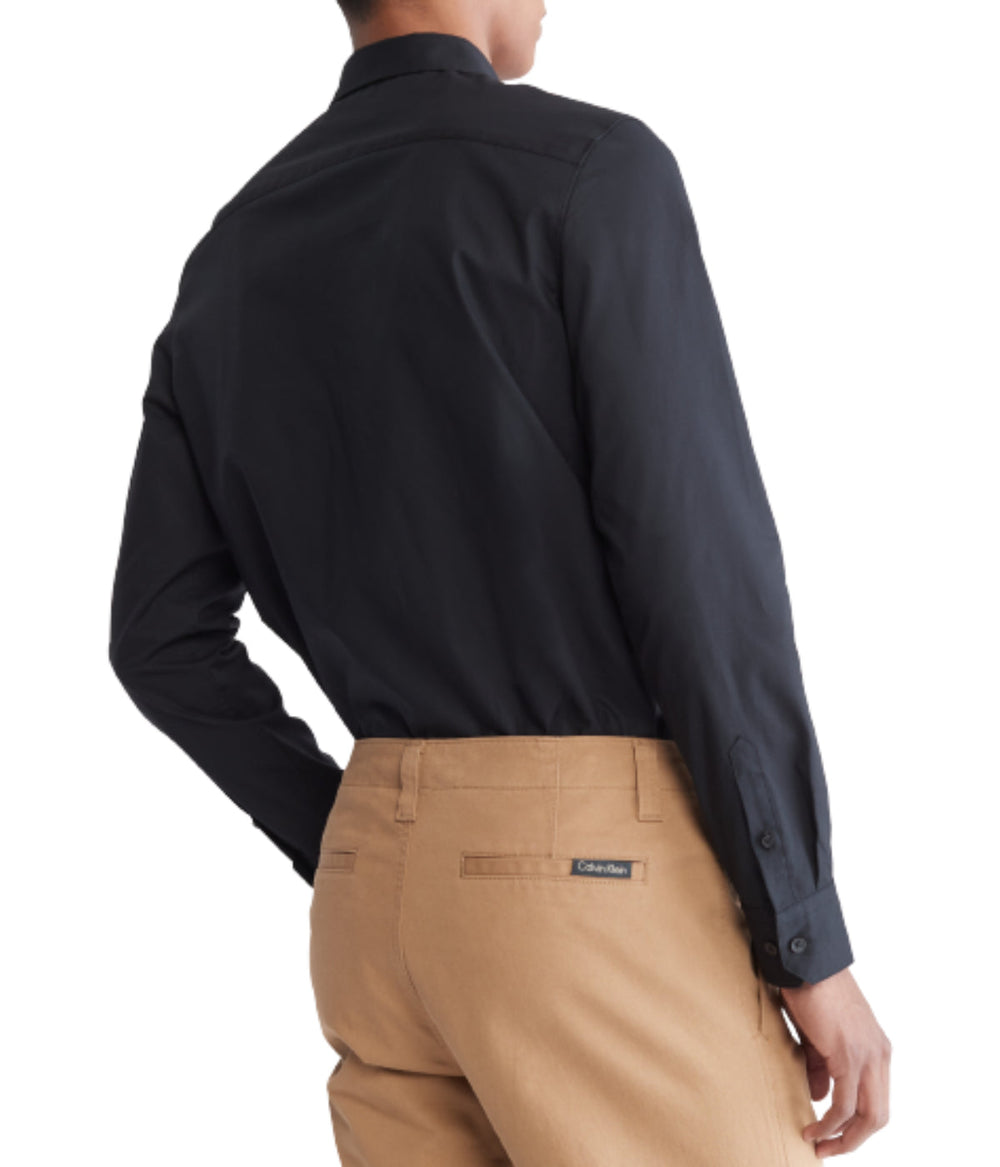 Long Sleeve Solid Stretch Slim Woven Shirt Black | Forever 21 Men