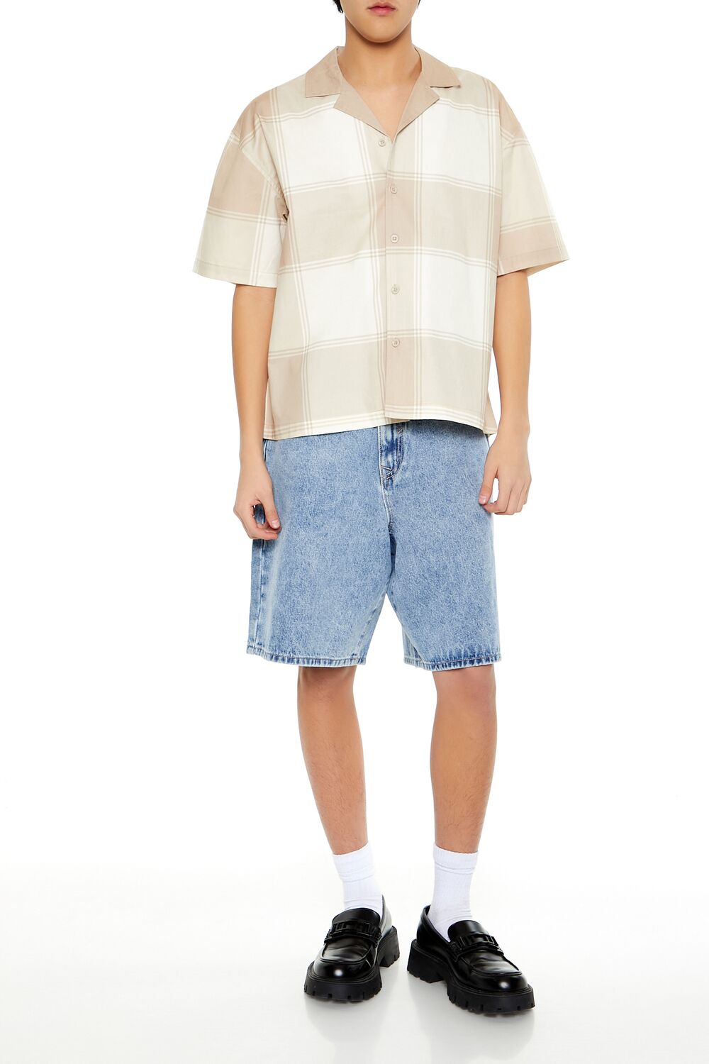 Plaid Drop-Sleeve Cropped Shirt | Forever 21 Men