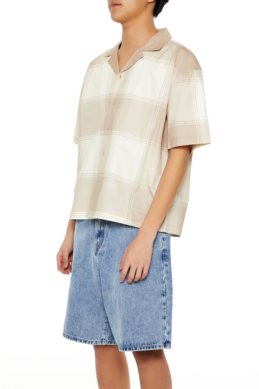 Plaid Drop-Sleeve Cropped Shirt | Forever 21 Men