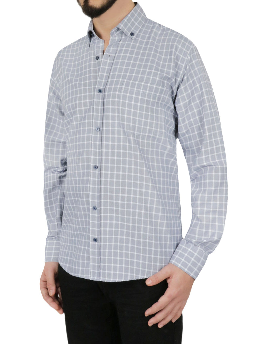 Windowpane Checkered Dress Shirt in Grey | Forever 21 Men