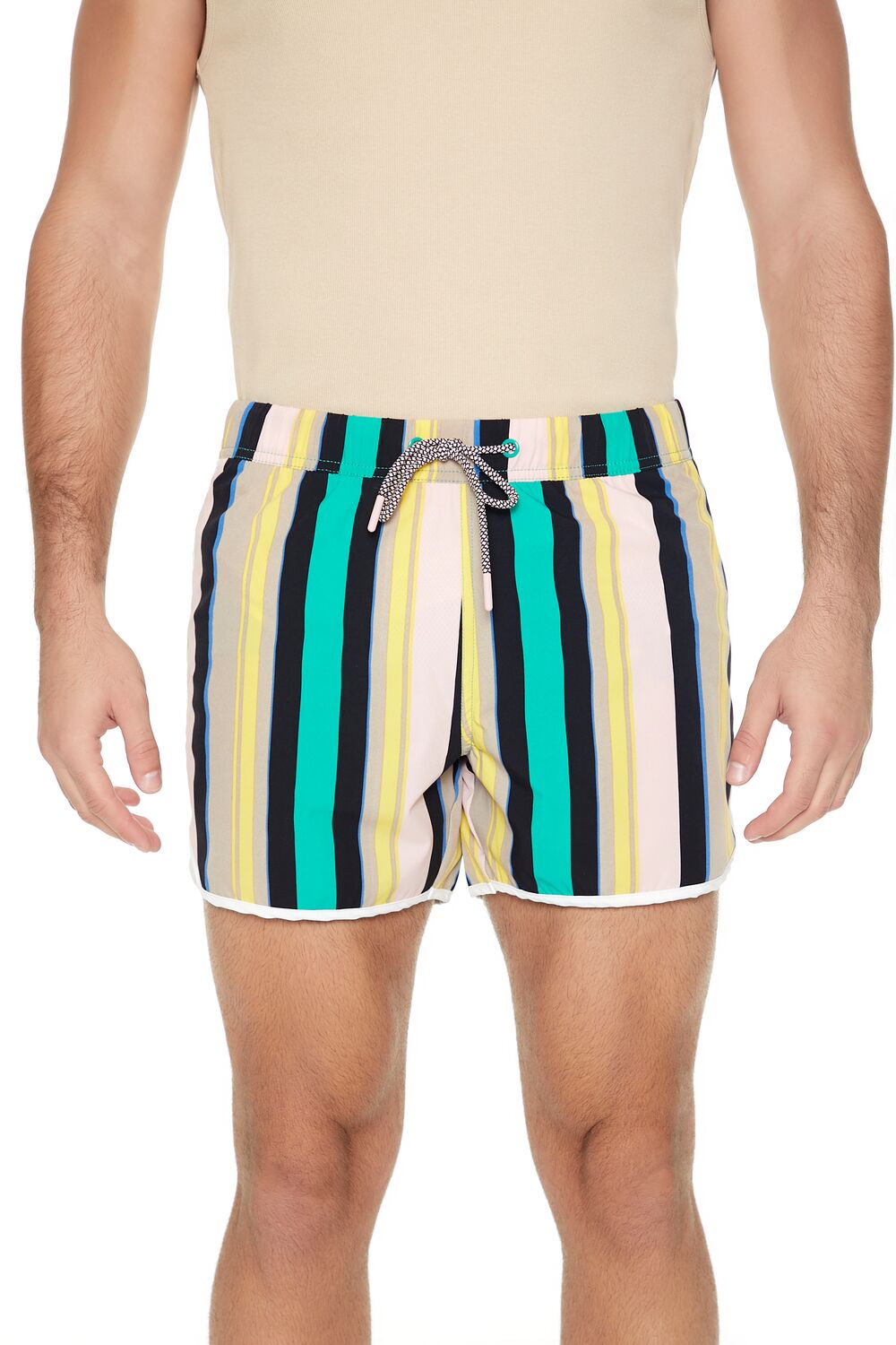 Striped Drawstring Short Inseam Swim Trunks | Forever 21 Men