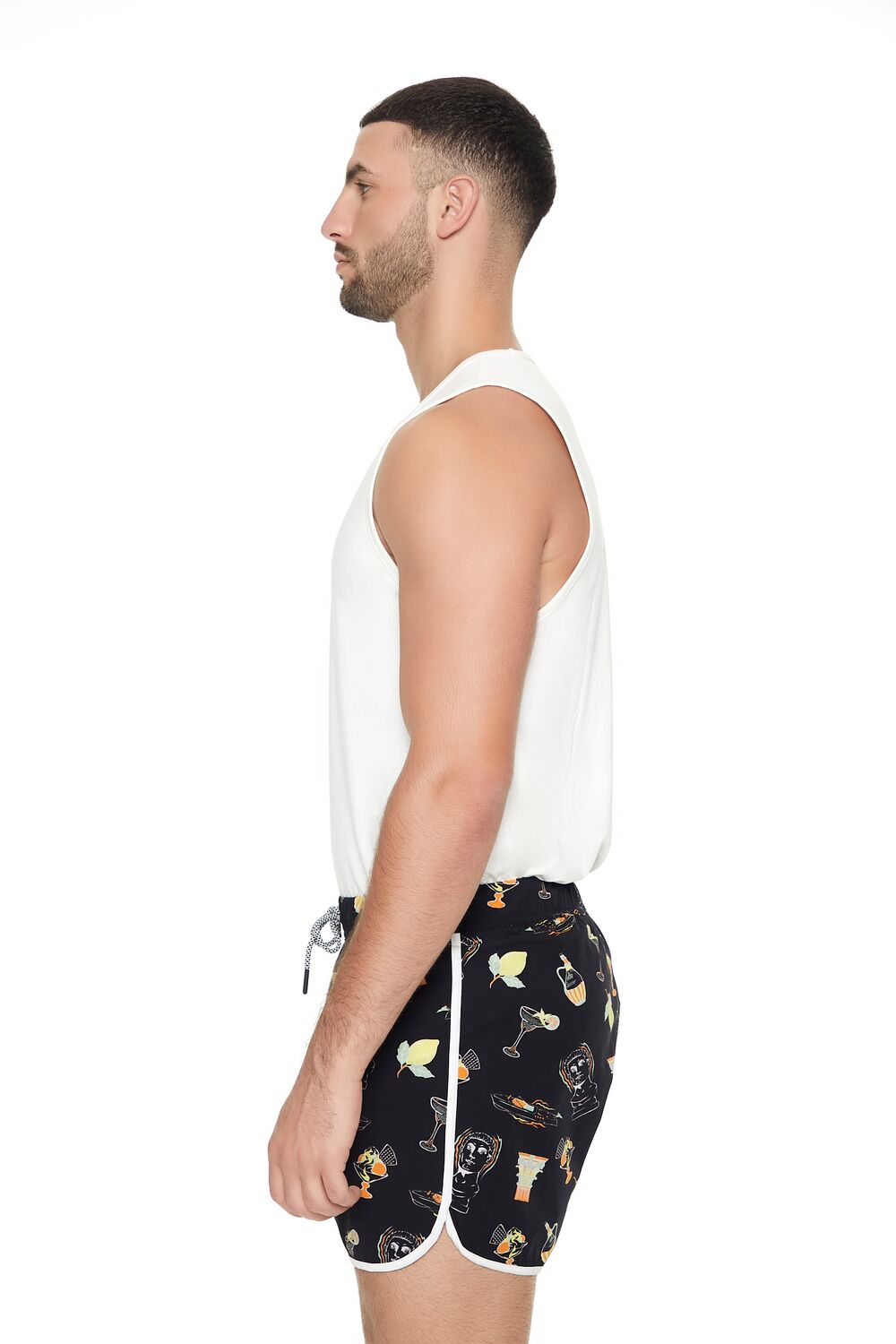 Short Inseam Drink Print Swim Trunks | Forever 21 Men