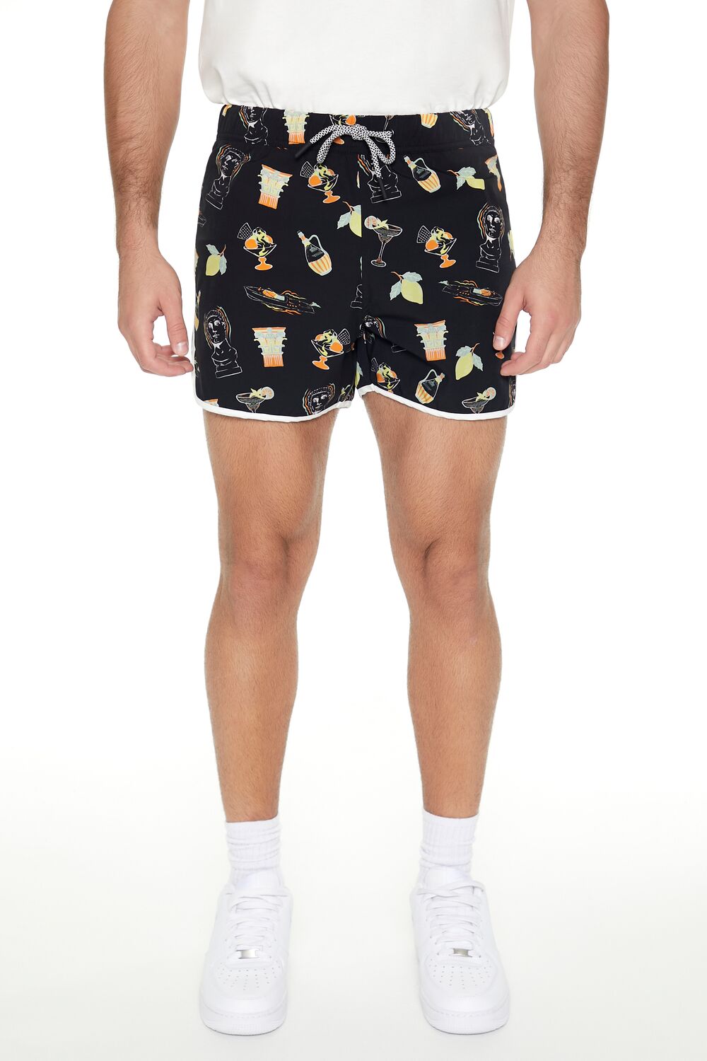 Short Inseam Drink Print Swim Trunks | Forever 21 Men