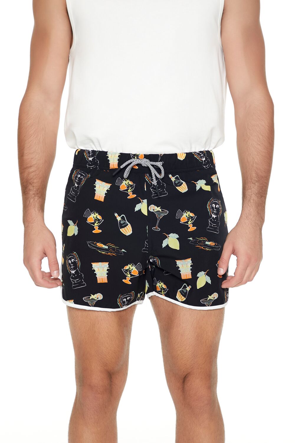 Short Inseam Drink Print Swim Trunks | Forever 21 Men