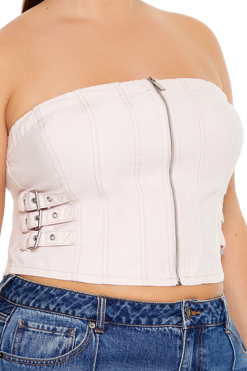 Plus Size Denim Zip-Up Tube Top | Forever 21 online