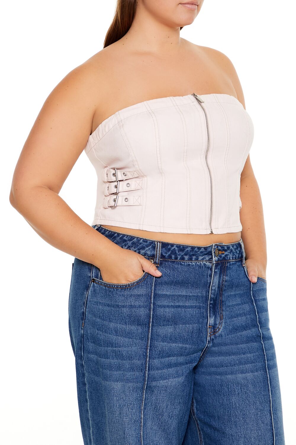 Plus Size Denim Zip-Up Tube Top | Forever 21 online