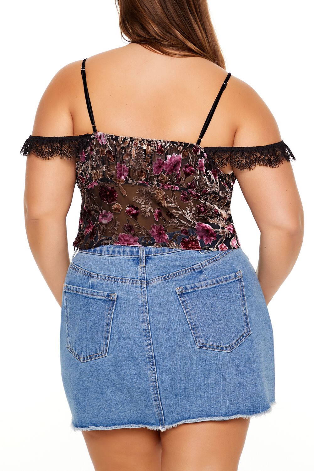 Plus Size Eyelash Lace-Trim Floral Crop Top | Forever 21 US