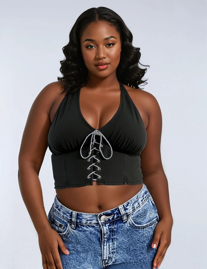 Plus Size Lace-Up Halter Top | Forever 21 online