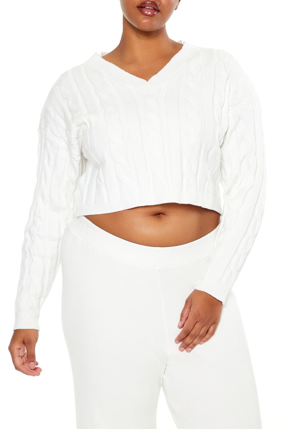 Plus Size Cropped Cable Knit Sweater | Forever 21 US