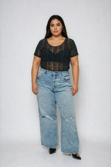Plus Size Geometric Pattern Mesh Bodysuit | Forever 21 US