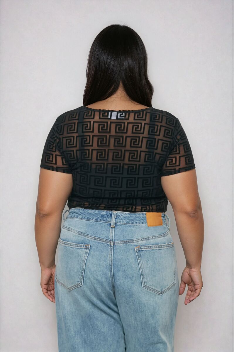 Plus Size Geometric Pattern Mesh Bodysuit | Forever 21 US