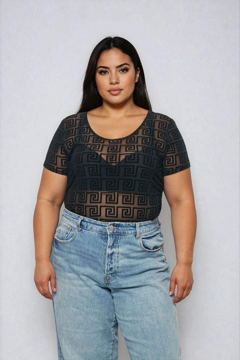 Plus Size Geometric Pattern Mesh Bodysuit | Forever 21 US