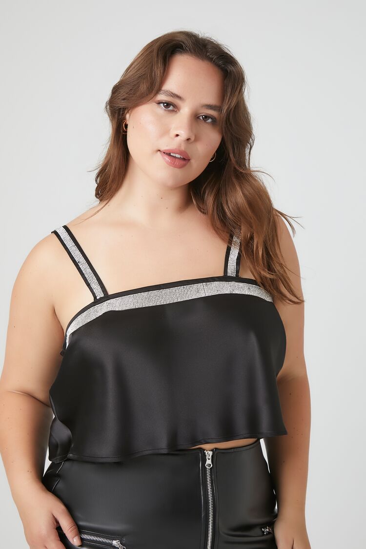 Plus Size Satin Rhinestone-Trim Crop Top | Forever 21 near me