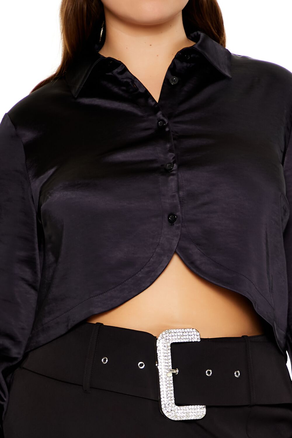 Plus Size Cropped Satin Shirt | Forever 21 US