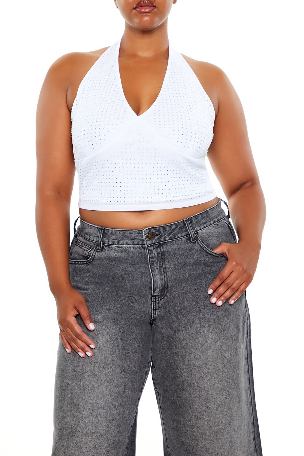 Plus Size Rhinestone Halter Top | Forever 21 US