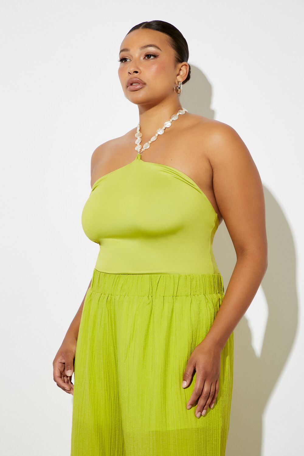 Plus Size Faux Pearl Halter Bodysuit | Forever 21 US