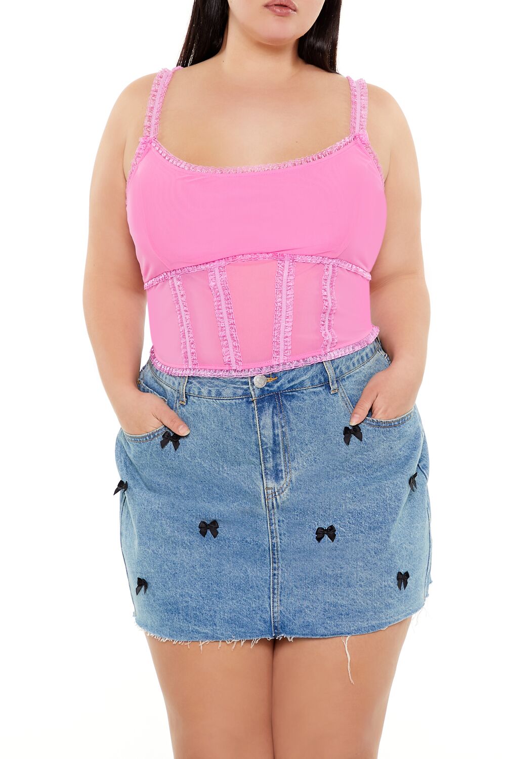 Plus Size Mesh Ruffle-Trim Cami | Forever 21 US