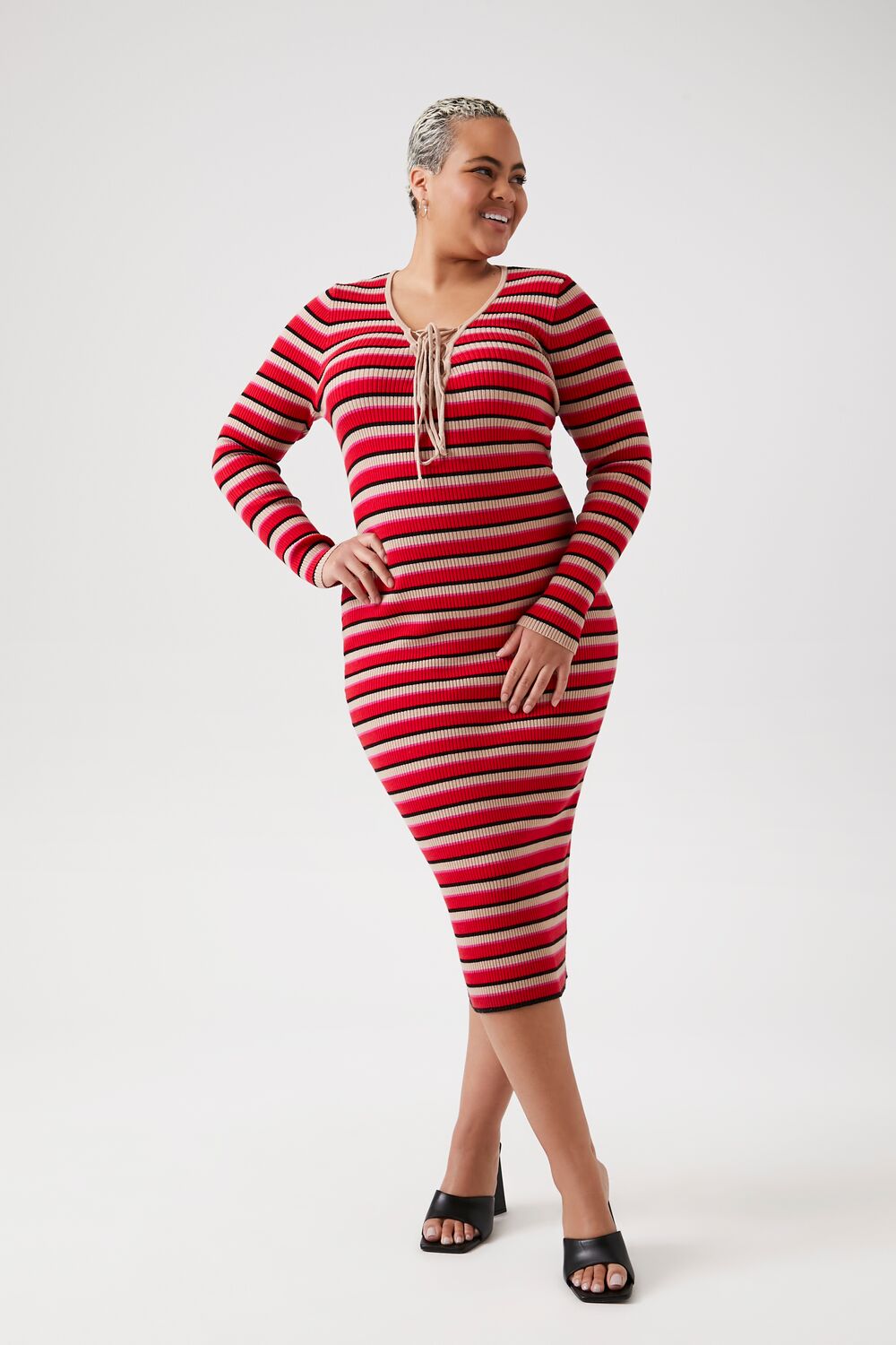Plus Size Striped Lace-Up Sweater Dress | Forever 21 near me