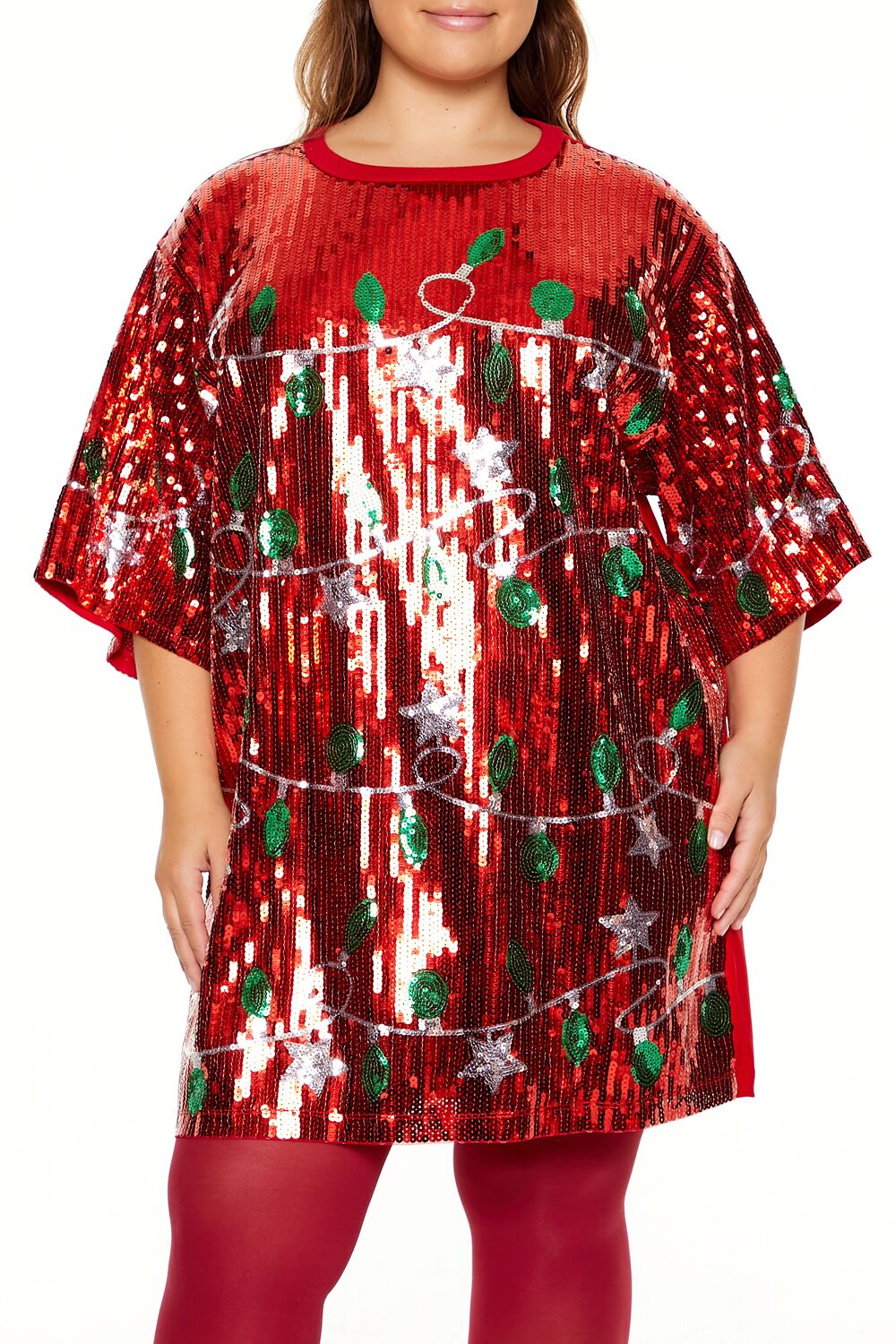 Plus Size Sequin Christmas Lights T-Shirt Dress | Forever 21 on sale