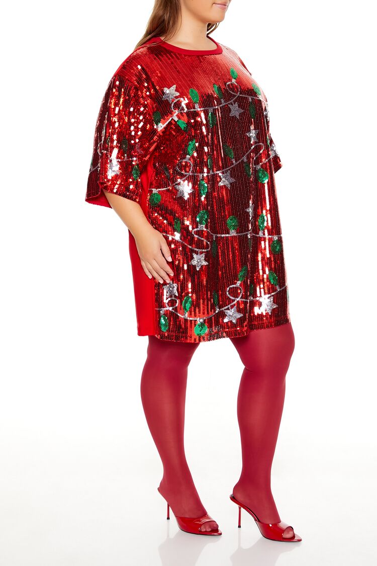 Plus Size Sequin Christmas Lights T-Shirt Dress | Forever 21 on sale