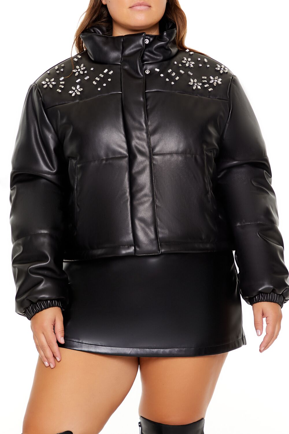 Plus Size Faux Leather Puffer Jacket | Forever 21 outlet