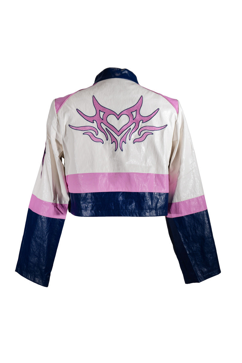 Plus Size Cropped Faux Leather Colorblock Zip-Up Jacket | Forever 21 US