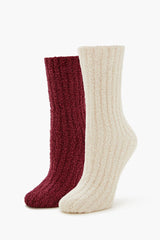 Fuzzy Ribbed Knit Crew Socks - 2 pack | Forever 21 US